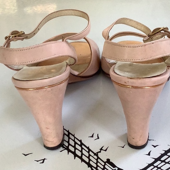 Vintage 1977 Pink Soft Leather Sling Back Chunky Heels with delicateRoseGold - Picture 8 of 9